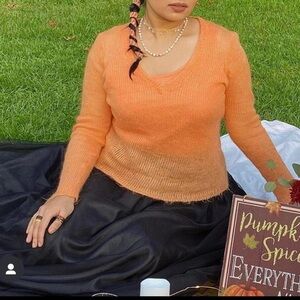 Mohair knit orange top full sleeve